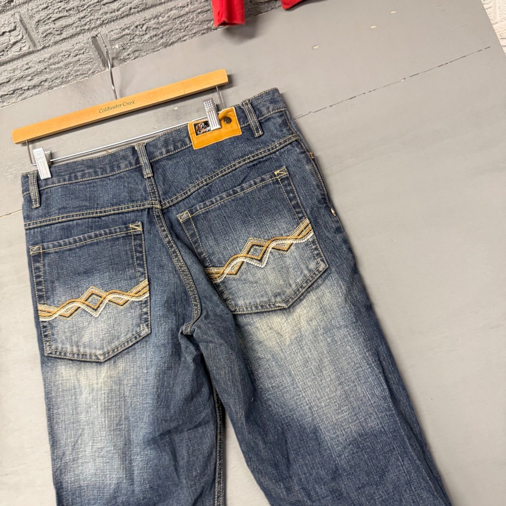 Paco Jeans Mens 32x32 Blue Embroidered Straight Leg Denim Medium Wash Y2K Skater
